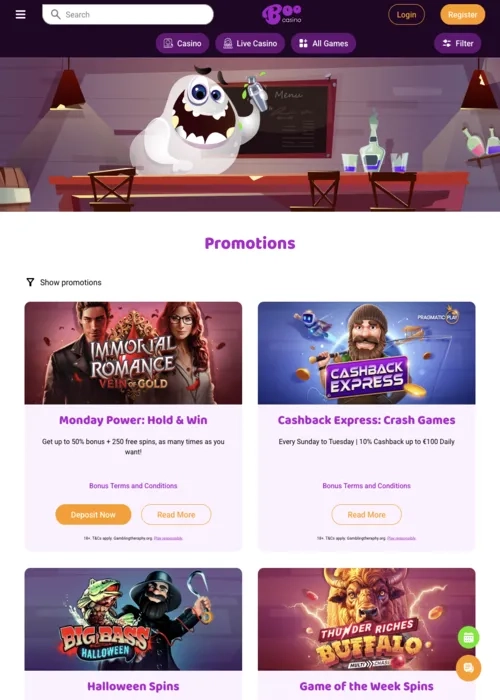 Boo Casino Player bonus activation interface