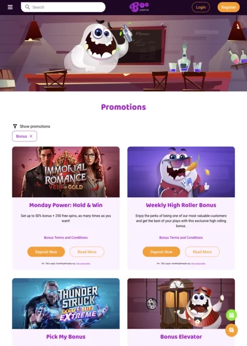 Boo Casino Zero deposit gaming reward offer